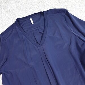 Aodemo Navy Blue V-Neck 3/4 Sleeve Pleated Front‎ Blouse Plus Size 3XL